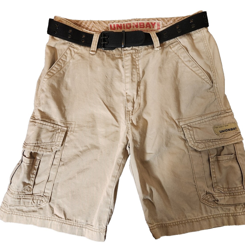 Unionbay Men Size 34 Cargo Shorts Tan Beige Camo Distressed 100% Cotton Pockets